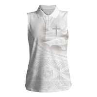Tonga White Sunday Fakame Women Sleeveless Polo Shirt Tokelaufeletoa Kupesi LT7 Female White - Polynesian Pride