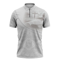 Tonga White Sunday Fakame Zipper Polo Shirt Tokelaufeletoa Kupesi LT7 White - Polynesian Pride