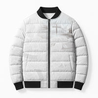 Niue White Sunday Tapu Fanau Bomber Puffer Jacket Fiti Pua Mix Hiapo Tapa LT7 Unisex White - Polynesian Pride