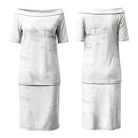 Niue White Sunday Tapu Fanau Couples Matching Puletasi and Long Sleeve Button Shirt Fiti Pua Mix Hiapo Tapa LT7 - Polynesian Pride