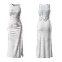 Niue White Sunday Tapu Fanau Couples Matching Tank Maxi Dress and Hawaiian Shirt Fiti Pua Mix Hiapo Tapa