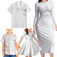 Niue White Sunday Tapu Fanau Family Matching Long Sleeve Bodycon Dress and Hawaiian Shirt Fiti Pua Mix Hiapo Tapa LT7 - Polynesian Pride