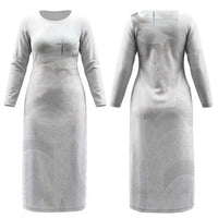 Niue White Sunday Tapu Fanau Family Matching Long Sleeve Bodycon Dress and Hawaiian Shirt Fiti Pua Mix Hiapo Tapa LT7 Mom's Dress White - Polynesian Pride