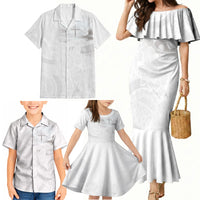 Niue White Sunday Tapu Fanau Family Matching Mermaid Dress and Hawaiian Shirt Fiti Pua Mix Hiapo Tapa LT7 - Polynesian Pride