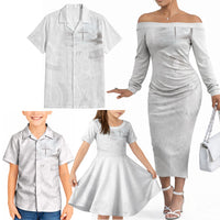 Niue White Sunday Tapu Fanau Family Matching Off The Shoulder Long Sleeve Dress and Hawaiian Shirt Fiti Pua Mix Hiapo Tapa LT7 - Polynesian Pride