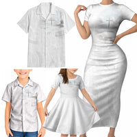 Niue White Sunday Tapu Fanau Family Matching Short Sleeve Bodycon Dress and Hawaiian Shirt Fiti Pua Mix Hiapo Tapa LT7 - Polynesian Pride
