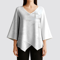 Niue White Sunday Tapu Fanau Kimono Sleeve Blouse Fiti Pua Mix Hiapo Tapa LT7 - Polynesian Pride