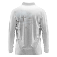 Niue White Sunday Tapu Fanau Long Sleeve Polo Shirt Fiti Pua Mix Hiapo Tapa LT7 - Polynesian Pride