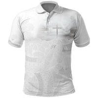 Niue White Sunday Tapu Fanau Polo Shirt Fiti Pua Mix Hiapo Tapa LT7 White - Polynesian Pride
