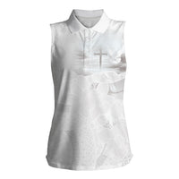 Niue White Sunday Tapu Fanau Women Sleeveless Polo Shirt Fiti Pua Mix Hiapo Tapa LT7 Female White - Polynesian Pride