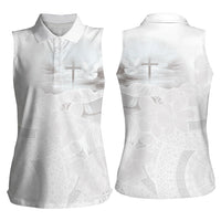 Niue White Sunday Tapu Fanau Women Sleeveless Polo Shirt Fiti Pua Mix Hiapo Tapa LT7 - Polynesian Pride