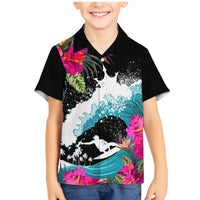 Hawaii Surfing Family Matching Mermaid Dress and Hawaiian Shirt Triple Crown Rides The Waves LT7 Son's Shirt Black - Polynesian Pride