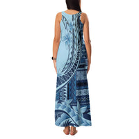 Samoa Siapo Mamanu Family Matching Tank Maxi Dress and Hawaiian Shirt Plumeria Navy Blue Motifs LT7 - Polynesian Pride