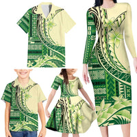 Samoa Siapo Mamanu Family Matching Long Sleeve Bodycon Dress and Hawaiian Shirt Plumeria Emerald Motifs LT7 - Polynesian Pride