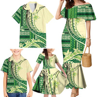 Samoa Siapo Mamanu Family Matching Mermaid Dress and Hawaiian Shirt Plumeria Emerald Motifs LT7 - Polynesian Pride