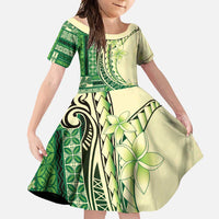 Samoa Siapo Mamanu Family Matching Tank Maxi Dress and Hawaiian Shirt Plumeria Emerald Motifs LT7 Daughter's Dress Green - Polynesian Pride