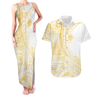 Samoa Siapo Mamanu Couples Matching Tank Maxi Dress and Hawaiian Shirt Plumeria Fancy Gold Motifs LT7 Gold - Polynesian Pride