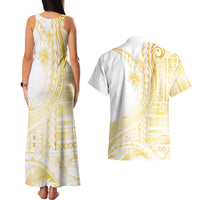 Samoa Siapo Mamanu Couples Matching Tank Maxi Dress and Hawaiian Shirt Plumeria Fancy Gold Motifs LT7 - Polynesian Pride