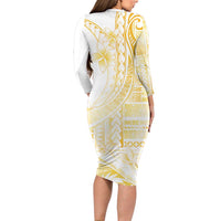 Samoa Siapo Mamanu Family Matching Long Sleeve Bodycon Dress and Hawaiian Shirt Plumeria Fancy Gold Motifs LT7 - Polynesian Pride