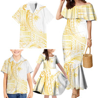 Samoa Siapo Mamanu Family Matching Mermaid Dress and Hawaiian Shirt Plumeria Fancy Gold Motifs LT7 - Polynesian Pride