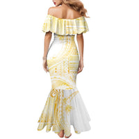 Samoa Siapo Mamanu Family Matching Mermaid Dress and Hawaiian Shirt Plumeria Fancy Gold Motifs LT7 - Polynesian Pride