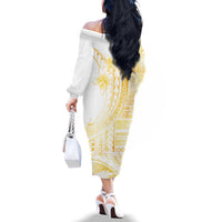 Samoa Siapo Mamanu Family Matching Off The Shoulder Long Sleeve Dress and Hawaiian Shirt Plumeria Fancy Gold Motifs LT7 - Polynesian Pride