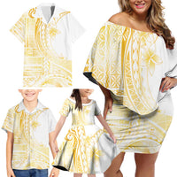 Samoa Siapo Mamanu Family Matching Off Shoulder Short Dress and Hawaiian Shirt Plumeria Fancy Gold Motifs LT7 - Polynesian Pride