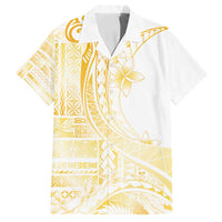 Samoa Siapo Mamanu Family Matching Off Shoulder Short Dress and Hawaiian Shirt Plumeria Fancy Gold Motifs LT7 Dad's Shirt - Short Sleeve Gold - Polynesian Pride