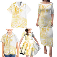 Samoa Siapo Mamanu Family Matching Puletasi and Hawaiian Shirt Plumeria Fancy Gold Motifs LT7 - Polynesian Pride