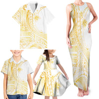 Samoa Siapo Mamanu Family Matching Tank Maxi Dress and Hawaiian Shirt Plumeria Fancy Gold Motifs LT7 - Polynesian Pride