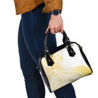 Samoa Siapo Mamanu Shoulder Handbag Plumeria Fancy Gold Motifs