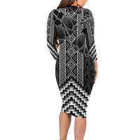 Aotearoa Taniko Pattern Family Matching Long Sleeve Bodycon Dress and Hawaiian Shirt Poutama Mix Kowhai Flowers LT7 - Polynesian Pride