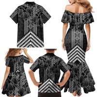 Aotearoa Taniko Pattern Family Matching Mermaid Dress and Hawaiian Shirt Poutama Mix Kowhai Flowers LT7 - Polynesian Pride