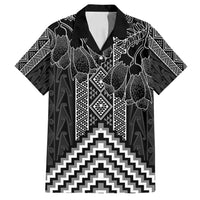 Aotearoa Taniko Pattern Family Matching Off Shoulder Short Dress and Hawaiian Shirt Poutama Mix Kowhai Flowers LT7 Dad's Shirt - Short Sleeve Grey - Polynesian Pride
