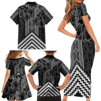 Aotearoa Taniko Pattern Family Matching Short Sleeve Bodycon Dress and Hawaiian Shirt Poutama Mix Kowhai Flowers LT7 - Polynesian Pride