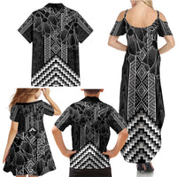 Aotearoa Taniko Pattern Family Matching Summer Maxi Dress and Hawaiian Shirt Poutama Mix Kowhai Flowers
