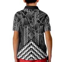 Aotearoa Taniko Pattern Kid Polo Shirt Poutama Mix Kowhai Flowers