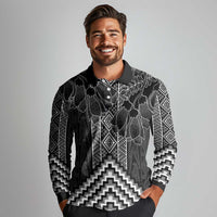 Aotearoa Taniko Pattern Long Sleeve Polo Shirt Poutama Mix Kowhai Flowers