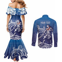 Samoa Manuia le Aso Tuto'atasi Siapo Motif Couples Matching Mermaid Dress and Long Sleeve Button Shirt Warrior with Nifo Oti LT7 - Polynesian Pride