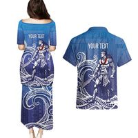 Samoa Manuia le Aso Tuto'atasi Siapo Motif Couples Matching Puletasi and Hawaiian Shirt Warrior with Nifo Oti LT7 - Polynesian Pride