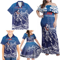 Samoa Manuia le Aso Tuto'atasi Siapo Motif Family Matching Off Shoulder Maxi Dress and Hawaiian Shirt Warrior with Nifo Oti LT7 - Polynesian Pride