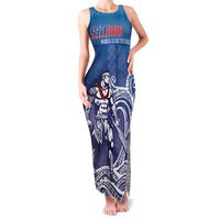 Samoa Manuia le Aso Tuto'atasi Siapo Motif Family Matching Tank Maxi Dress and Hawaiian Shirt Warrior with Nifo Oti LT7 Mom's Dress Blue - Polynesian Pride