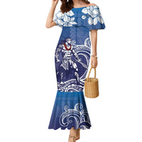 Samoa Manuia le Aso Tuto'atasi Siapo Motif Mermaid Dress Warrior with Nifo Oti LT7 Women Blue - Polynesian Pride