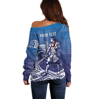 Samoa Manuia le Aso Tuto'atasi Siapo Motif Off Shoulder Sweater Warrior with Nifo Oti LT7 - Polynesian Pride