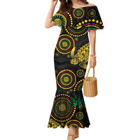 Vanuatu Personalized Aboriginal Arts Family Matching Mermaid Dress and Hawaiian Shirt Turtle and Iguana Special - Polynesian Pride