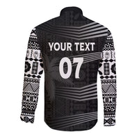 Personalised Fiji Rugby Long Sleeve Button Shirt Kaiviti WC 2023 Jersey Replica - Black LT7 - Polynesian Pride