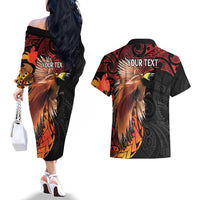 Papua New Guinea Personalised Couples Matching Off The Shoulder Long Sleeve Dress and Hawaiian Shirt Grunge Style 49th Independence Anni LT7 - Polynesian Pride