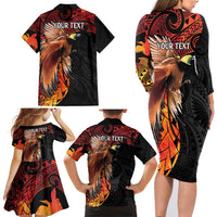 Papua New Guinea Personalised Family Matching Long Sleeve Bodycon Dress and Hawaiian Shirt Grunge Style 49th Independence Anni LT7 - Polynesian Pride