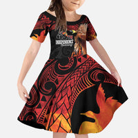 Papua New Guinea Personalised Family Matching Off Shoulder Maxi Dress and Hawaiian Shirt Grunge Style 49th Independence Anni LT7 Daughter's Dress Black Red - Polynesian Pride