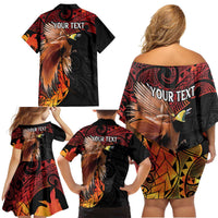 Papua New Guinea Personalised Family Matching Off Shoulder Short Dress and Hawaiian Shirt Grunge Style 49th Independence Anni LT7 - Polynesian Pride